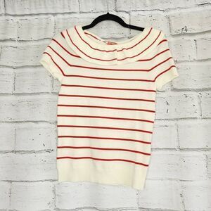 Mod Cloth Women's White Knit Striped Ruffle Short Sleeve Top Size Extra Small